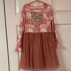Charming Pink and Brown Kids Dress with Ruffle and Tulle